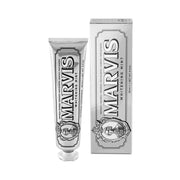 Marvis Whitening Mint toothpaste tube and packaging on a white background.  Shop Meriton Suites.